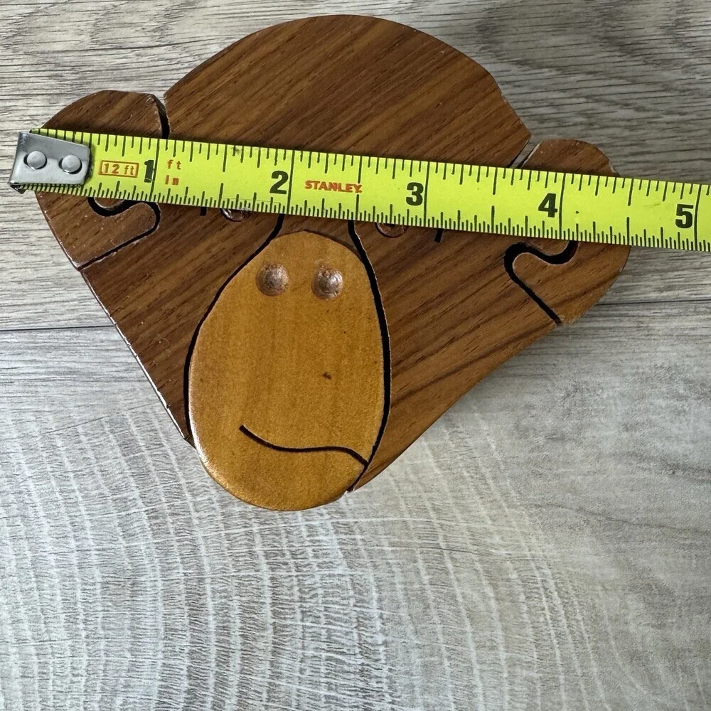 VTG Handcrafted Wooden Monkey Puzzle Trinket Box Teacher Gift Unique